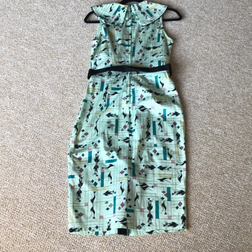 Voodoo Vixen Pin Up Kitten ‘50s inspired fitted pencil midi dress w/belt - Picture 7 of 8